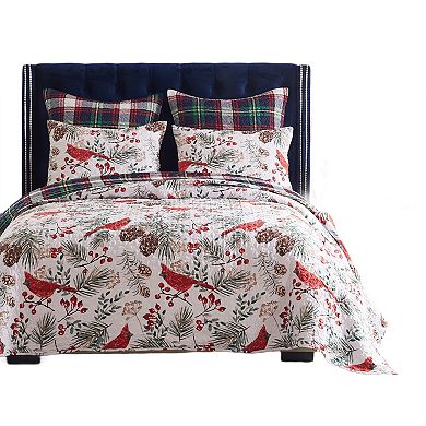 Coro 2pc Twin Size Quilt Set, Red White Christmas Cardinal Polyester