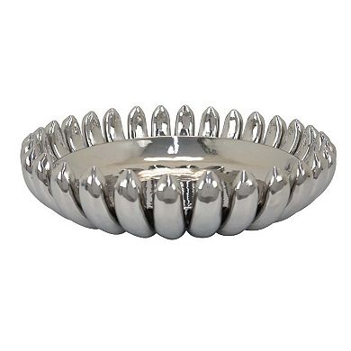 Zoma Accent Bowl, 16 Inch Raised Rounded Edges, Silver Ceramic Body