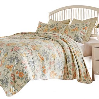 Loso 2 pc Twin Size Quilt Set, Soft White Floral Pattern, Reversible