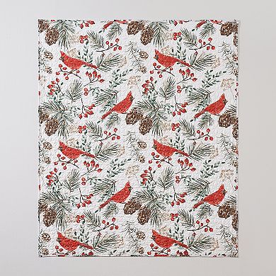 Coro Throw Blanket, 50x60 White, Red Christmas Cardinal, Polyester