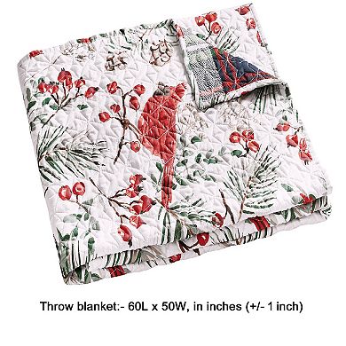 Coro Throw Blanket, 50x60 White, Red Christmas Cardinal, Polyester