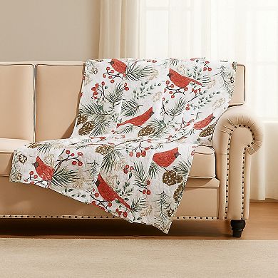 Coro Throw Blanket, 50x60 White, Red Christmas Cardinal, Polyester