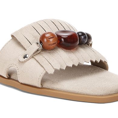 London Rag Dinasa Women's Slip-On Fringed Slide Sandals