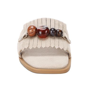 London Rag Dinasa Women's Slip-On Fringed Slide Sandals