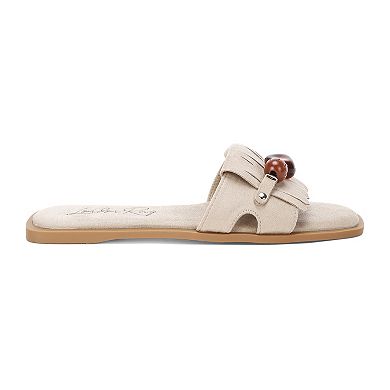 London Rag Dinasa Women's Slip-On Fringed Slide Sandals