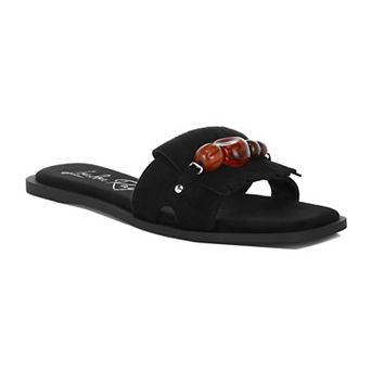 London Rag Dinasa Women's Slip-On Fringed Slide Sandals