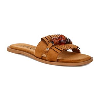 London Rag Dinasa Women's Slip-On Fringed Slide Sandals