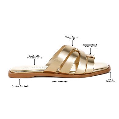 London Rag Hebal Women's Slip-On Metallic Slide Sandals