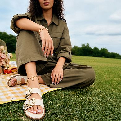 London Rag Amahi Women's Slip-On Sandals with Buckle Accents