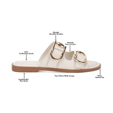 London Rag Amahi Women's Slip-On Sandals with Buckle Accents