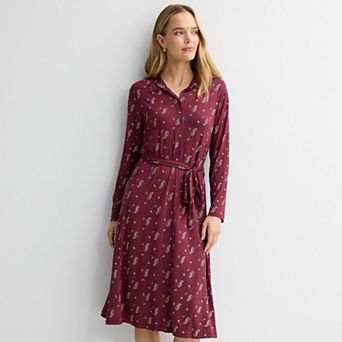 Women's Croft & Barrow® Long Sleeve Knit Shirt Dress