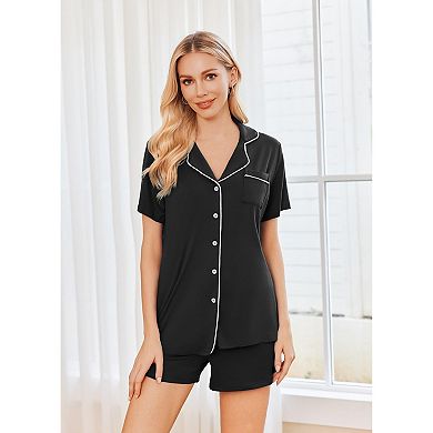 Ekouaer 2 Pack Womens Pajamas Set Button Down Summer Sleepwear Short Sleeve Comfy Pjs Loungewear