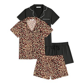 Ekouaer 2 Pack Womens Pajamas Set Button Down Summer Sleepwear Short Sleeve Comfy Pjs Loungewear