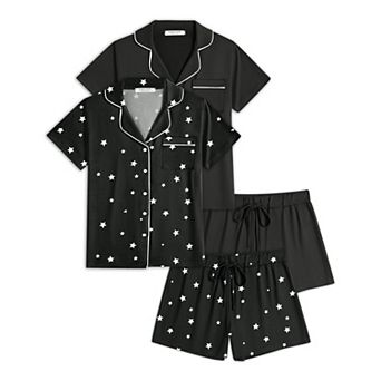 Ekouaer 2 Pack Womens Pajamas Set Button Down Summer Sleepwear Short Sleeve Comfy Pjs Loungewear