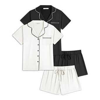 Ekouaer 2 Pack Womens Pajamas Set Button Down Summer Sleepwear Short Sleeve Comfy Pjs Loungewear