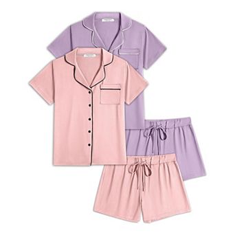 Ekouaer 2 Pack Womens Pajamas Set Button Down Summer Sleepwear Short Sleeve Comfy Pjs Loungewear