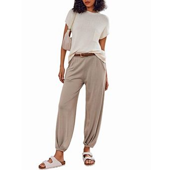 Ekouaer 2 pc Outfits Lounge Sets for Women Sweater Sets Knit Short Sleeve Tops Jogger Pants
