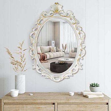 White Vintage Oval Framed Mirror