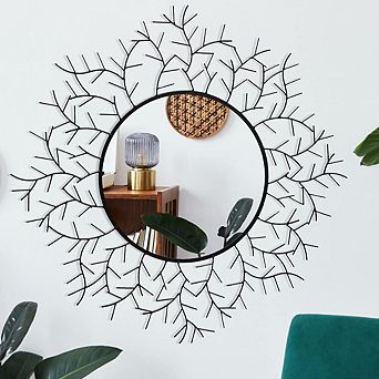 Round Black Metal Accent Mirror