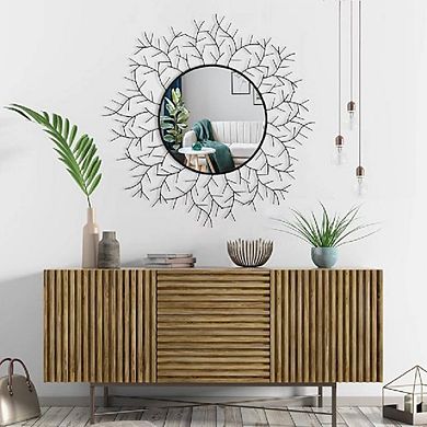 Round Black Metal Accent Mirror