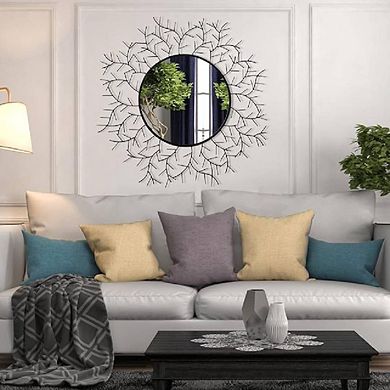 Round Black Metal Accent Mirror
