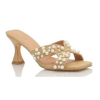Pearl Crisscross Woven High Heel Sandal