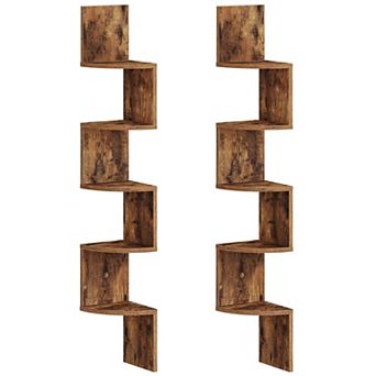 2 pc 5 tier Floating Corner Shelf Set, Z-Shaped Wall Shelves for Living Room, Bedroom, or Office