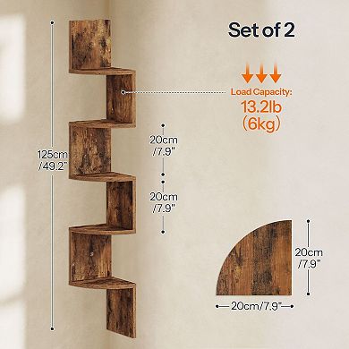 2-Piece 5-Tier Floating Corner Shelf Set, Z-Shaped Wall Shelves for Living Room, Bedroom, or Office