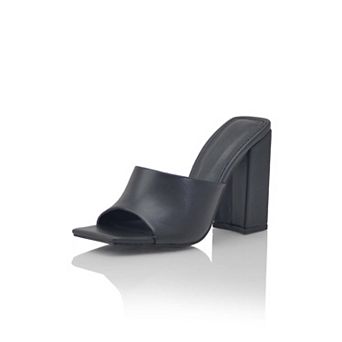 Open Toe Slip-On High Block Heel Mule Sandals