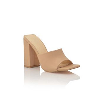 Open Toe Slip-On High Block Heel Mule Sandals