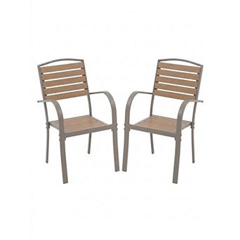 Faux Wood Outdoor Stackable Chairs Set of 2