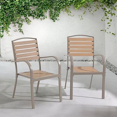 Faux Wood Outdoor Stackable Chairs Set of 2