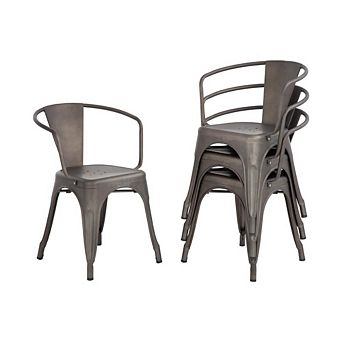 Metal Outdoor Dining Stackable Chairs, Set of 4