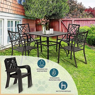 Wrought Iron Outdoor Stackable Chairs, Set of 4