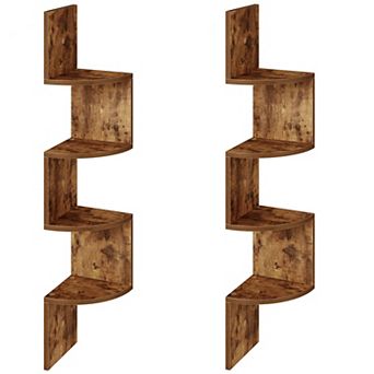 2 pc 4 tier Floating Corner Shelf Set, Z-Shaped Wall Shelves for Living Room, Bedroom, or Office