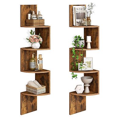 2-Piece 4-Tier Floating Corner Shelf Set, Z-Shaped Wall Shelves for Living Room, Bedroom, or Office