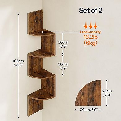 2-Piece 4-Tier Floating Corner Shelf Set, Z-Shaped Wall Shelves for Living Room, Bedroom, or Office