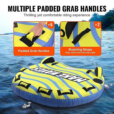 3-Person Inflatable Towable Tube with Handles and Boarding Straps