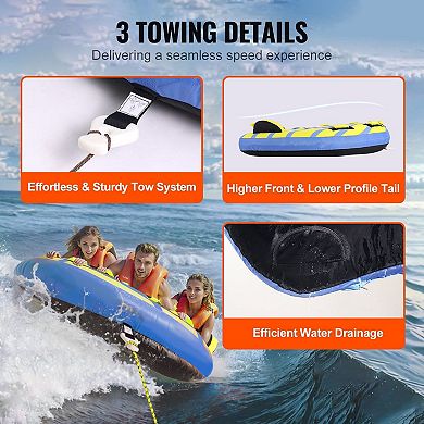 3-Person Inflatable Towable Tube with Handles and Boarding Straps