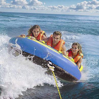 3-Person Inflatable Towable Tube with Handles and Boarding Straps