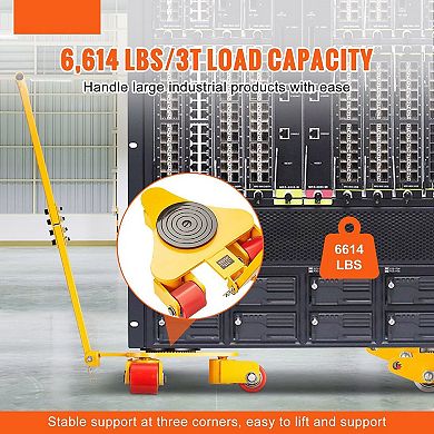 3-Ton Machinery Skate Dolly with 360° Rotating PU Wheels and Long Handle
