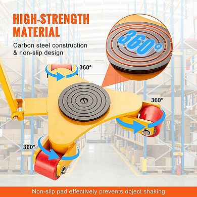 3-Ton Machinery Skate Dolly with 360° Rotating PU Wheels and Long Handle