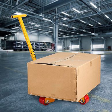 3-Ton Machinery Skate Dolly with 360° Rotating PU Wheels and Long Handle