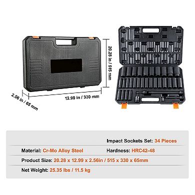 34-Piece Deep Impact Socket Set 836mm with Extensions and Toolbox
