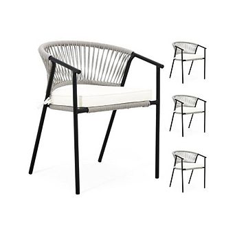 Rope Woven Design Stackable Chairs Set of 4
