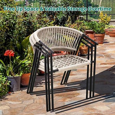 Rope Woven Design Stackable Chairs Set of 4