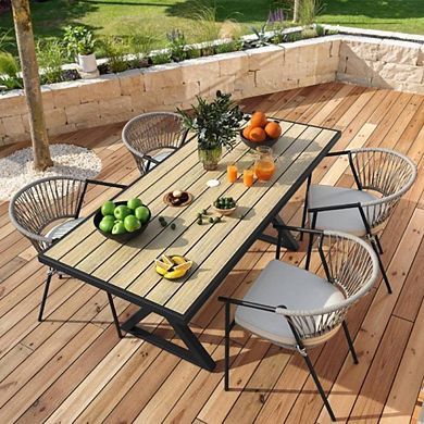 Rope Woven Design Stackable Chairs Set of 4