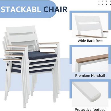 Aluminum Stackable Chairs with Armrest, Set of 4