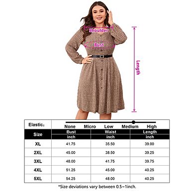 Women's V Neck Lantern Sleeve Button Sweater Dress with Belt