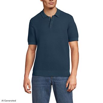 Men's Lands' End Short Sleeve Fine Gauge Sweater Polo